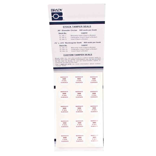 Brady Tamper Seal Label, WARRANTY VOID IF SEAL IS BROKEN, Vinyl, Red on White, 0.8in Dia, 300PK TL-PK-1 - main